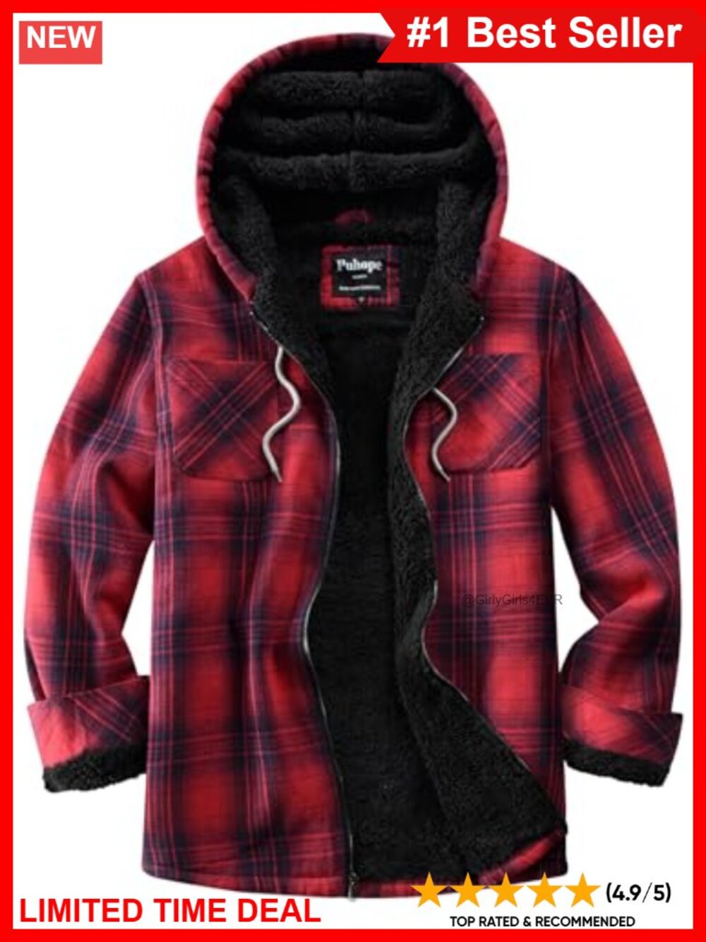 Sherpa Lined Flannel Plaid Hooded Zip Up Jacket